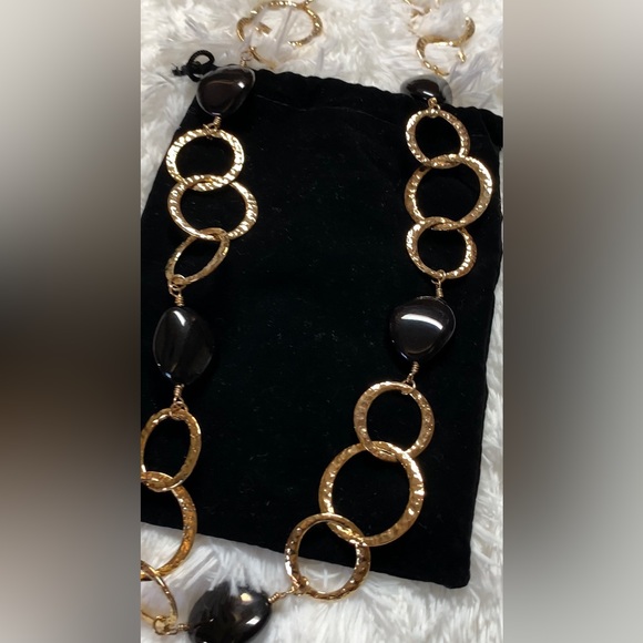 πHost Pickπ Vintage Gold w/ black stone Statement Necklace NWT - Picture 5 of 14